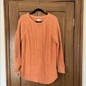 Classic Fisherman Orange Tunic Cable Knit Sweater